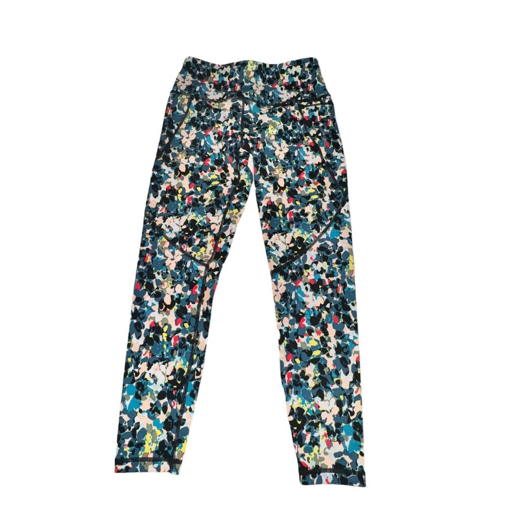 Sweaty Betty Power 7/8 Leggings Size XS Blue Floral Splash Thigh Back Zip Pocket